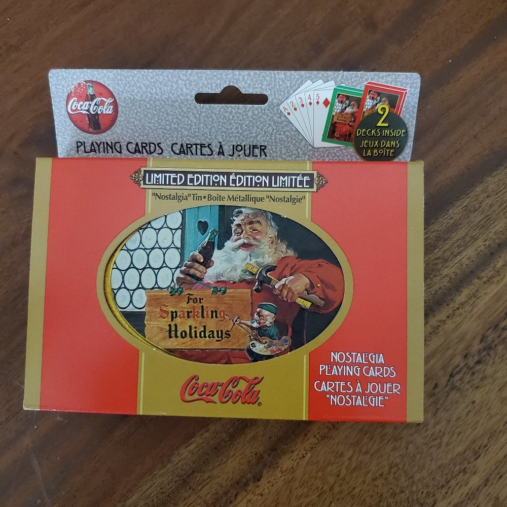 Limited Edition Coca-Cola Christmas Santa Nostalgia 2 Decks Playing Cards w/Tin